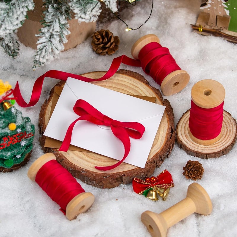 Garbendy Red Velvet Ribbon Set 3/8" Wide 3 Rolls * 5Yd Wooden Spool Fabric Trim for Valentine's Day Gift Decoration Handmade Craft Ornaments Gift Wrapping Decoration Party Wedding Arts Crafts - Image 3